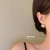 Heart Shaped Pearl Letter Earrings Silver Enamel Piercing Jewelry Girls Accessor