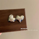 Heart Shaped Pearl Letter Earrings Silver Enamel Piercing Jewelry Girls Accessor
