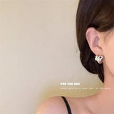 Heart Shaped Pearl Letter Earrings Silver Enamel Piercing Jewelry Girls Accessor