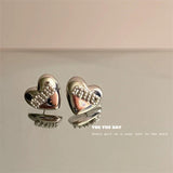 Heart Shaped Pearl Letter Earrings Silver Enamel Piercing Jewelry Girls Accessor