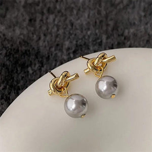 Metal Pearl Pendant Earrings European American Style