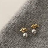 Metal Pearl Pendant Earrings European American Style