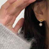 Metal Pearl Pendant Earrings European American Style