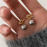 Metal Pearl Pendant Earrings European American Style