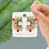 Colorful Pearl Circle Earrings Bohemian Rhinestone Piercing