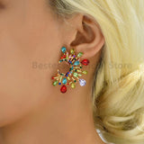 Colorful Pearl Circle Earrings Bohemian Rhinestone Piercing