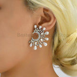Colorful Pearl Circle Earrings Bohemian Rhinestone Piercing