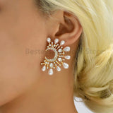 Colorful Pearl Circle Earrings Bohemian Rhinestone Piercing