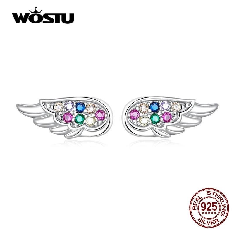 925 Silver Mini Wing Stud Earrings Zircon Feather Small Earrings
