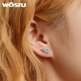 925 Silver Mini Wing Stud Earrings Zircon Feather Small Earrings