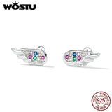 925 Silver Mini Wing Stud Earrings Zircon Feather Small Earrings