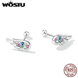 925 Silver Mini Wing Stud Earrings Zircon Feather Small Earrings