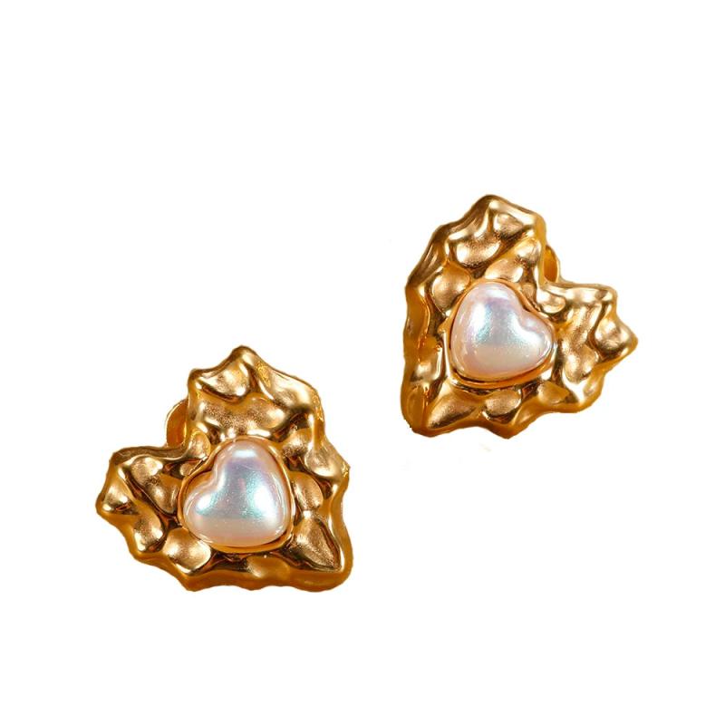 Sweet Heart Love Earrings with Pearl Studs