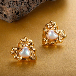 Sweet Heart Love Earrings with Pearl Studs