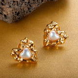 Sweet Heart Love Earrings with Pearl Studs