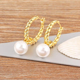 Metal Twisted Pearl Hoop Earrings Retro Ear Jewelry Party Gift