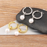 Metal Twisted Pearl Hoop Earrings Retro Ear Jewelry Party Gift