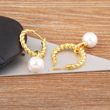 Metal Twisted Pearl Hoop Earrings Retro Ear Jewelry Party Gift
