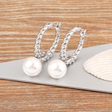 Metal Twisted Pearl Hoop Earrings Retro Ear Jewelry Party Gift