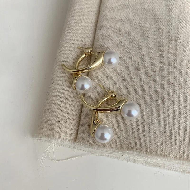 Two Pearls Metal Post Earrings Fancy Jewelry Vacation Accessories