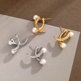 Two Pearls Metal Post Earrings Fancy Jewelry Vacation Accessories