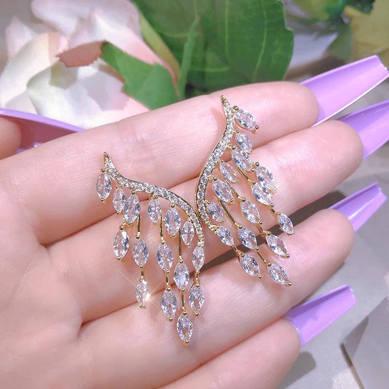 Angel Wing Stud Earrings Marquise Cut Zircon Tassel Earrings