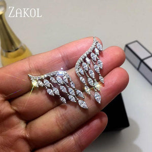 Angel Wing Stud Earrings Marquise Cut Zircon Tassel Earrings