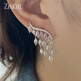 Angel Wing Stud Earrings Marquise Cut Zircon Tassel Earrings