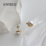 Elegant Pearl Half Round Stud Earrings 18K Plated Stainless Steel