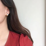 Elegant Pearl Half Round Stud Earrings 18K Plated Stainless Steel
