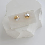Elegant Pearl Half Round Stud Earrings 18K Plated Stainless Steel