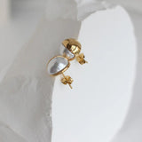 Elegant Pearl Half Round Stud Earrings 18K Plated Stainless Steel