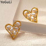 Sweet Temperament Natural Pearl Heart Earrings 925 Silver Needle Women Girl Gift