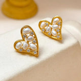 Sweet Temperament Natural Pearl Heart Earrings 925 Silver Needle Women Girl Gift