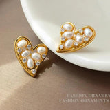 Sweet Temperament Natural Pearl Heart Earrings 925 Silver Needle Women Girl Gift