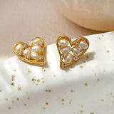 Sweet Temperament Natural Pearl Heart Earrings 925 Silver Needle Women Girl Gift