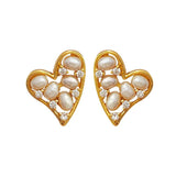 Sweet Temperament Natural Pearl Heart Earrings 925 Silver Needle Women Girl Gift