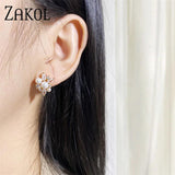 Flower Shape Pearls Stud Earrings Geometric Zirconia Girl Wedding Jewelry