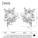 Flower Shape Pearls Stud Earrings Geometric Zirconia Girl Wedding Jewelry