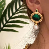 French Emerald Oval Earrings Vintage Pearl Pendientes