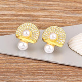 Nidin Pearl Stud Earrings Mushroom Shape Gold/Silver Women Jewelry