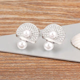 Nidin Pearl Stud Earrings Mushroom Shape Gold/Silver Women Jewelry