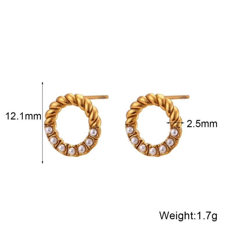 Dainty Lucky Circle Green Pearl Stud Earrings Plated Zircon Earring