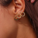 Dainty Lucky Circle Green Pearl Stud Earrings Plated Zircon Earring