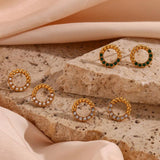 Dainty Lucky Circle Green Pearl Stud Earrings Plated Zircon Earring