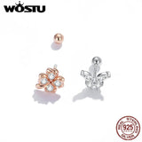 925 Sterling Silver Lucky Grass Butterfly Stud Earrings Women Jewelry