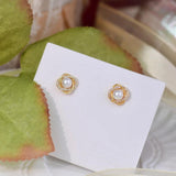French & Pearl Zircon Inlaid Earrings for Daily Wear