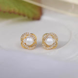 French & Pearl Zircon Inlaid Earrings for Daily Wear
