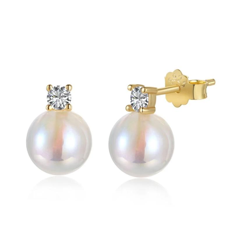 Rabbit 18K Plated Pearl Stud Earrings Real 925 Silver Wedding Anniversary Gift