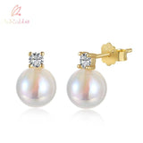 Rabbit 18K Plated Pearl Stud Earrings Real 925 Silver Wedding Anniversary Gift